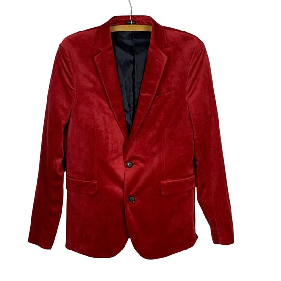 J. Ferrar Red Velvet Slim Fit Single Breasted Blazer Jacket Size 42R - Picture 1 of 6